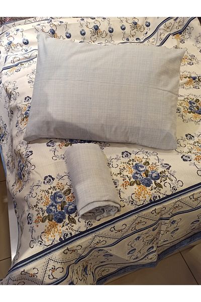 ŞENER HOME Set de cearșaf de pat cu model buchet și un singur piqué elastic - albastru