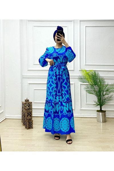 POLANGEL Women's Black Viscose Cotton Patterned Hijab Dress 2423