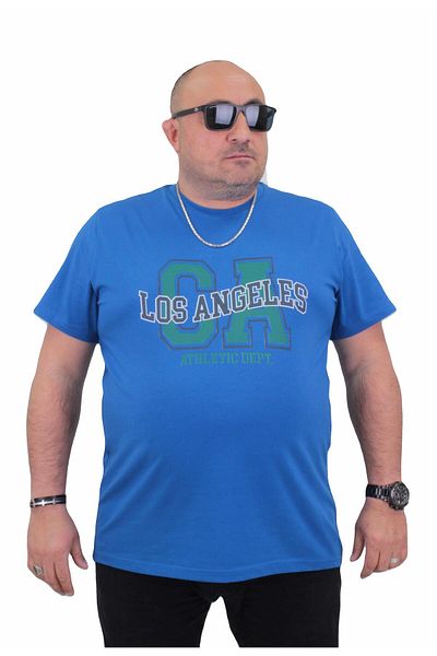 MocGrande Ανδρικό μπλουζάκι Los Angeles Plus Size 24136 - Sıfır Yaka SAKS