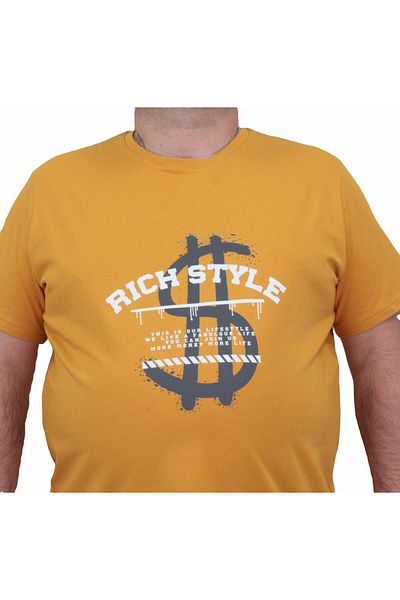 MocGrande Ανδρικό μπλουζάκι μεγάλου μεγέθους Rich Style - Crew Neck 24137 MUSTARD