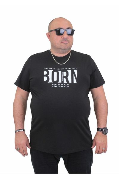 MocGrande Ανδρικό μαύρο μπλουζάκι μεγάλου μεγέθους - λαιμόκοψη, γεννημένος το 24143