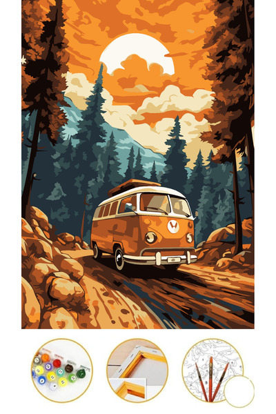 Puzzle Sayılarla Boyama 35x50 Cm Tuval Çerçeveli Gerilmiş Boya Fırça Hediyeli