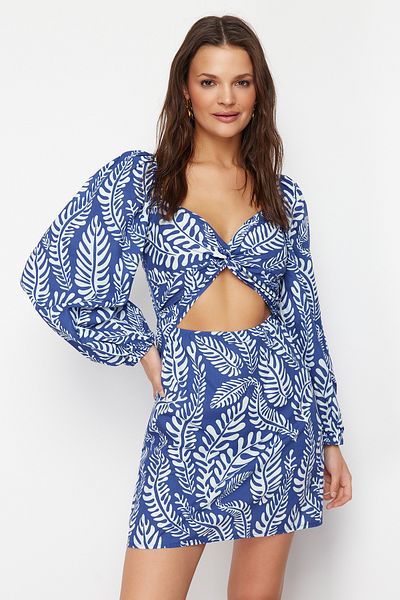 Trendyol Collection Tropical Print Mini Woven Cut Out/Window Beach Dress TBESS23EL00175