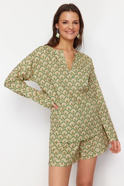 Trendyol Collection Etnikai mintás szőtt blúz és rövidnadrág szett - TBESS24AU00052