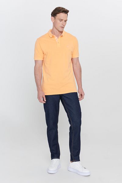ALTINYILDIZ CLASSICS Men's Orange Slim Fit Slim Fit Polo Collar 100% Cotton Patterned T-Shirt