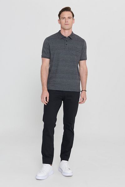 AC&Co / Altınyıldız Classics Men's Black-gray Comfort Fit Wide Cut Polo Collar Patterned T-Shirt