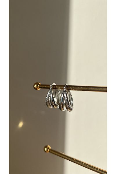Ebru Atelier UNTARNISHED STAINLESS HOOP VINTAGE STEEL EARRINGS