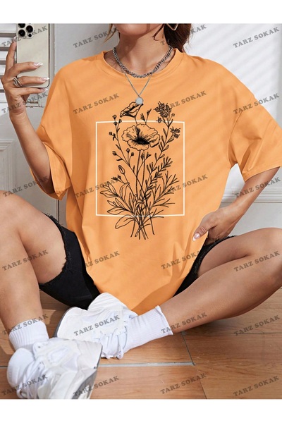 Tarzsokak Muška majica Uniseks Floral Patterned Off Shoulder - KOD-1333