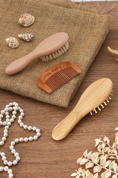 Zuu Baby Baby Comb Set - 100% Goat Hair - Bamboo and Wood