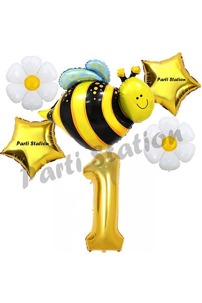 Parti Station Bee Bee and Daisy Concept 1 Year Old Balloon Set Bee Balloon and Gold Number Balloon Birthday Balloon Set