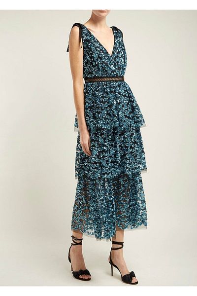 nish for you Petrol Blue Strappy Sequined Designer Dress
