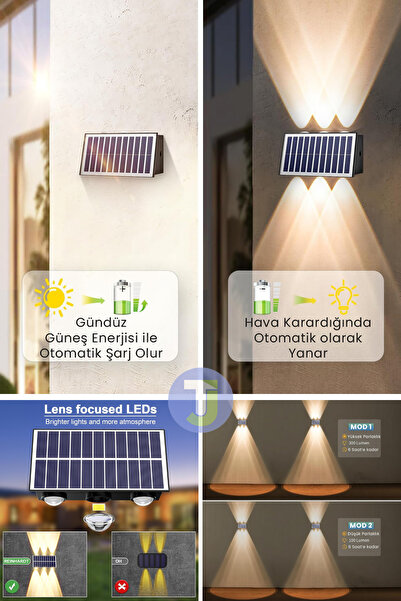 Technojet Solar Güneş Enerjili 6 Ledli Bahçe Aydınlatması Aplik Sarı Işık Led Lamba (1 Adet)