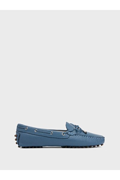 West To West حذاء لوفر نسائي من الجلد الطبيعي باللون الأزرق القطني