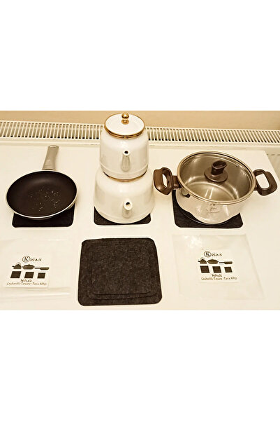 KozaX Keçe Nihale Dekoratif Kare Çaydanlık Tava Tencere Koruyucu Altlığı 3 Adet