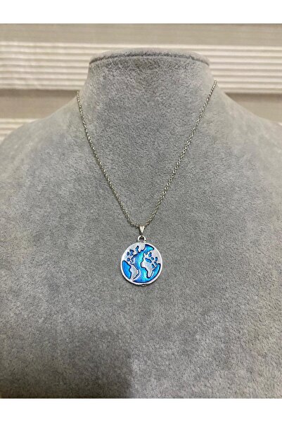 Judas Takı Blue Enameled Silver World Necklace