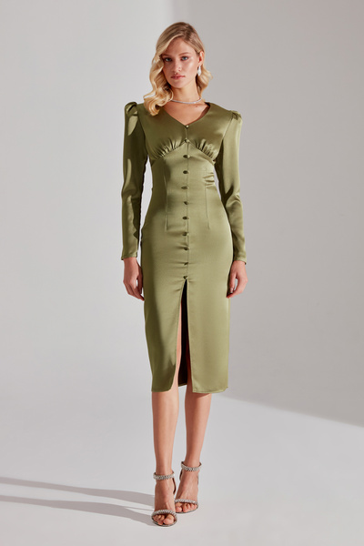 BETTY & SAM SANDRA Haki Önü Düğmeli Kalem Elbise
