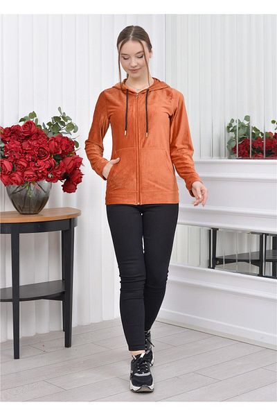 Nuseel Hooded Corduroy Cardigan Brick Color