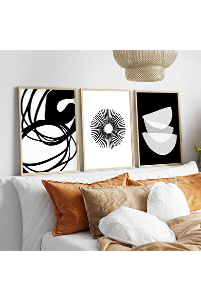 huhuli Ahşap Çerçeveli  3’lü Modern Tablo huhu241