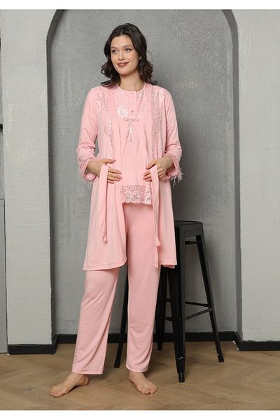 Ladytime Triple Maternity & Pregnant Nightgown Dressing Gown Set 1035