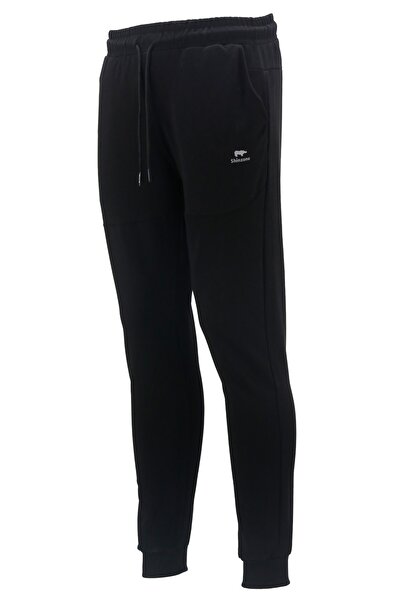 Shinzone Erkek Düz Paça Yazlık Standart Fit Lastikli Siyah Eşofman Altı