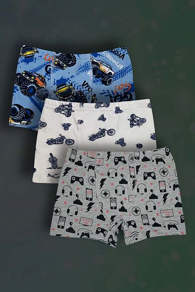 GRI MOR TEKSTIL 3-PACK BOY'S COTTON PATTERNED BOXER