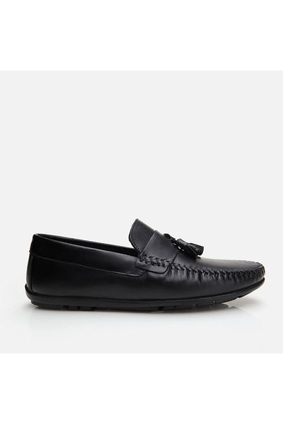 Hotiç Black Genuine Leather Men's Loafer
