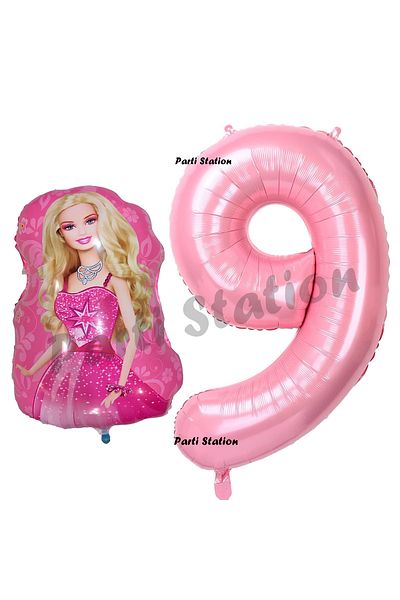 Parti Station Barbie Balloon Concept 9 Years Old Balloon Set Barbie and Pink Figure Balloon Birthday Balloon Set