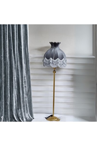 ROSA BIANCA CASA Klasik Lambader ALTIN Ayak GRİ Şapka 170cm.