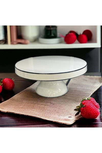 LUCKYHOMES White Galvanized Cake Stand - Stainless Legs, Cake and Breakfast Presentation Holder