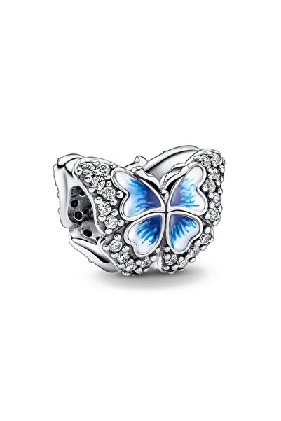 KUMİ Bileklik ve Kolye uyumlu Mavi Kelebek Işıltılı Bileklik Gümüş Kaplama Charm