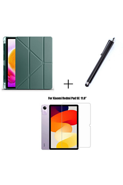 TEKNETSTORE Xiaomi Redmi Pad SE Uyumlu Kalem Bölmeli Standlı Kılıf + Ekran Ko...