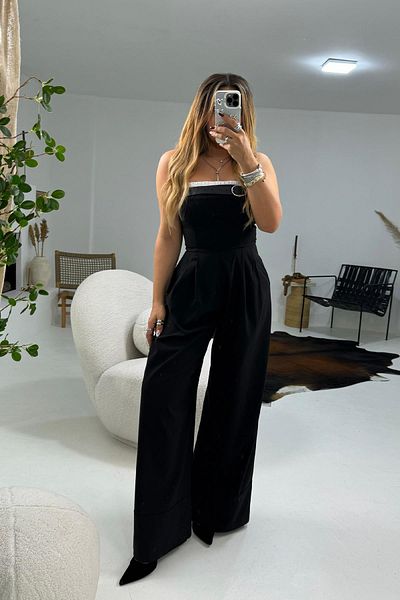 Sohotique By P Jumpsuit with Chest Rubber and Belt Accessories Black