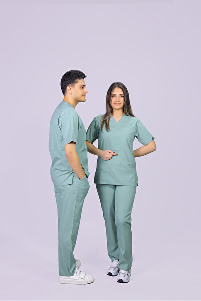 HGM Collection Unisex Açık Yeşil Klasik Paça Likralı Doktor Hemşire Forması M...