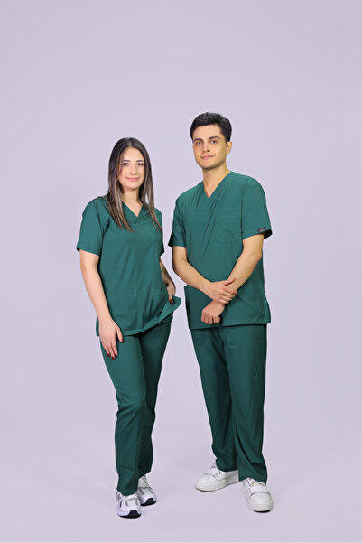 HGM Collection Unisex Green Classic Leg Lycra Doctor Nurse Jersey Medical Jer...