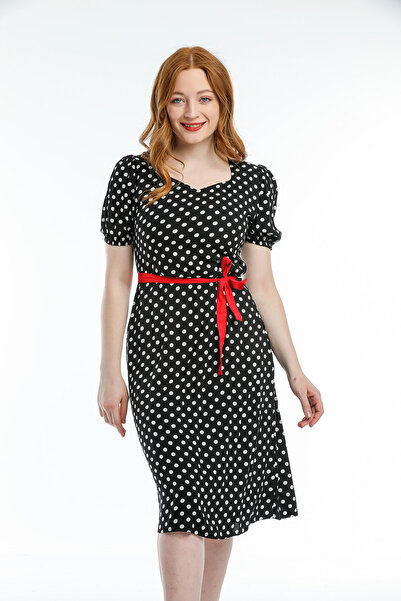 Pitti Women's Black and White Polka Dot Belted MINI Dress 51123