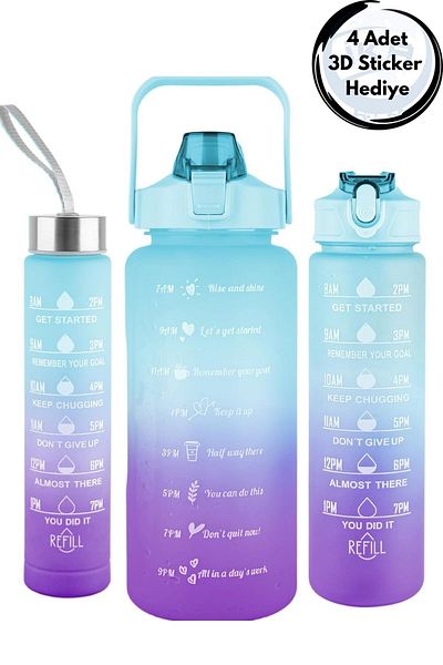 BlackBird Home Set of 3 Motivational Water Bottles - BPA Free (2 Liter, 900 Ml, 280 Ml)
