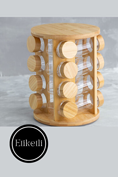 NEWNOW 17 Parça Bambu Döner standlı Baharat Takımı, Borosilikat Cam Etiketli