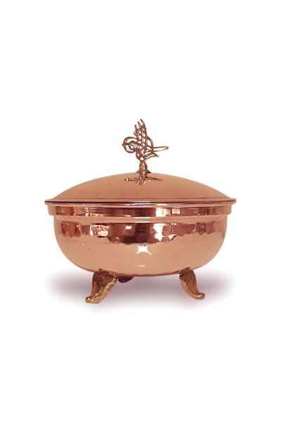 TURNA BAKIR Crane Copper Laurel Sugar Bowl 14 Cm Hand Forged Red Crane5766-1