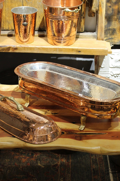 TURNA BAKIR Turna Copper Footed Embered Presentation Kebab Bowl with Lid 50 Cm Red