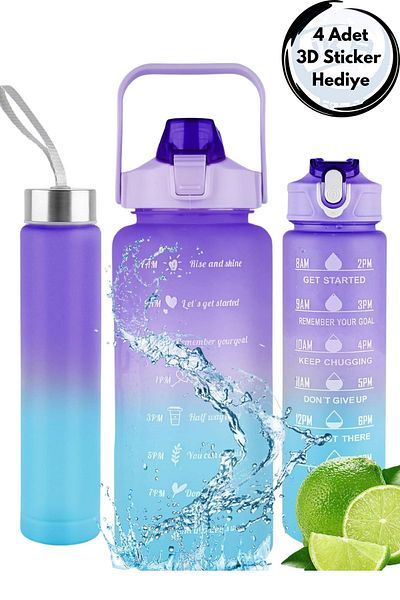 BlackBird Home Set of 3 Motivational Water Bottles - BPA Free (2 Liter, 900 Ml, 280 Ml)
