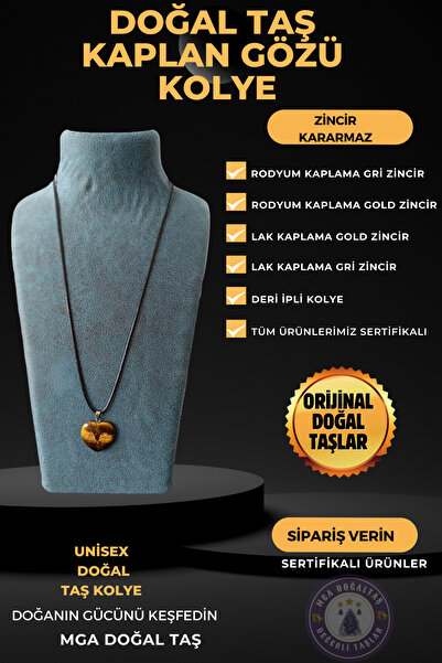 MGA DOĞAL TAŞ قلادة على شكل قلب عين النمر برباط جلدي، سلسلة مطلية بالروديوم، ...