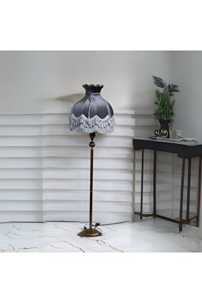 ROSA BIANCA CASA Klasik Lambader BRONZ Ayak GRİ Şapka 170cm.