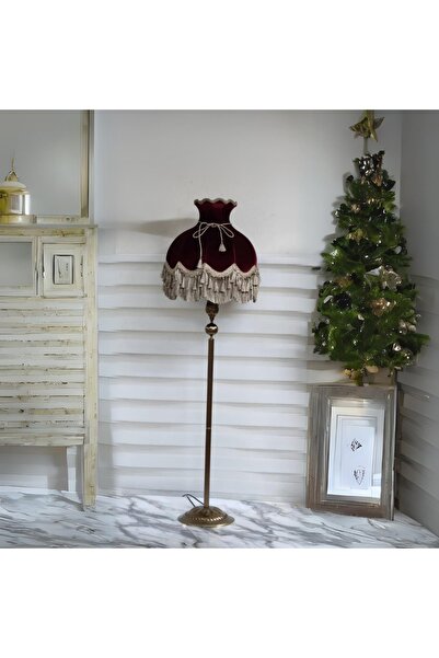 ROSA BIANCA CASA Klasik Lambader BRONZ Ayak BORDO Şapka 170cm.