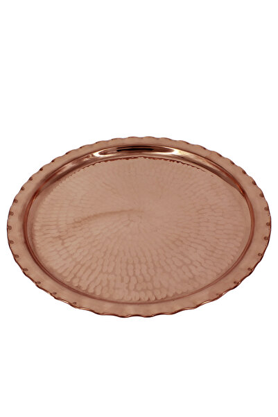 TURNA BAKIR صينية تقديم دائرية من النحاس مقاس 34 سم مطروقة يدويًا باللون الأح...