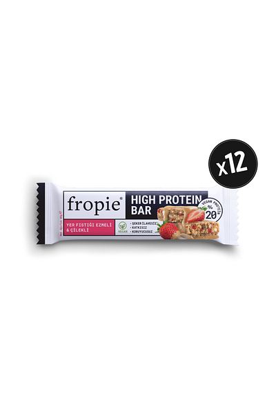 FROPİE Vegan High Protein Bar - Peanut Butter & Strawberry 40Gr X12