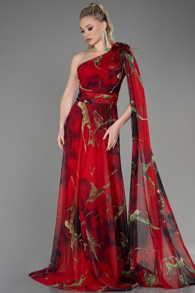 Abiyefon One Shoulder Long Homecoming Dress with Red Shawl - ABU3773