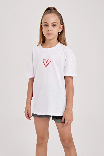 VTM STYLE Γυναικείο μπλουζάκι LUNAVISTA με ροζ καρδιά με στάμπα Oversize