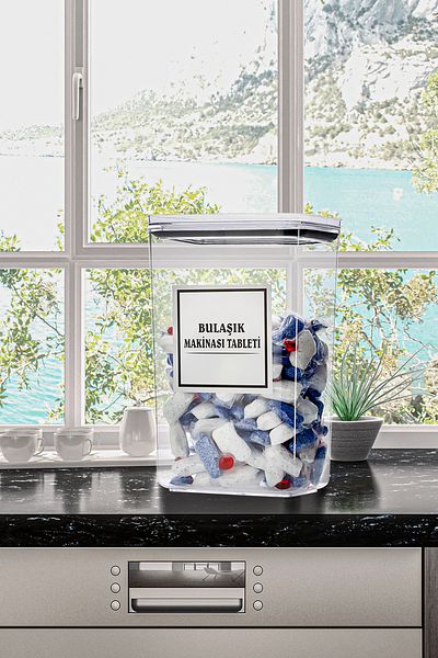 kalitebudur34 Decorative Mica Dishwasher Tablet Storage Container 2.9lt Vacuum Lid
