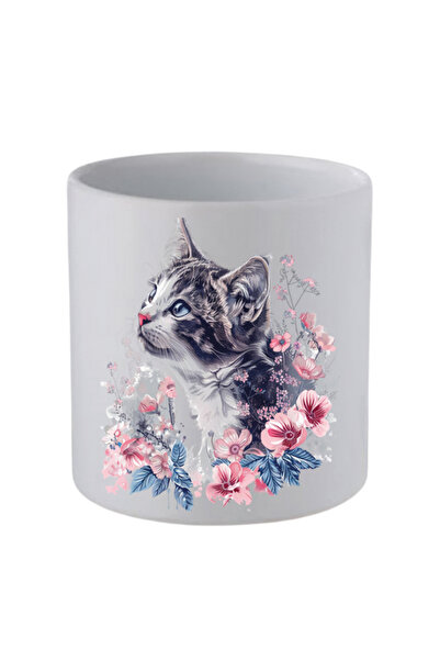 lili hediyelik Floral Cat Printed Handleless Mug Cup - Gift Coffee Cup, Water...
