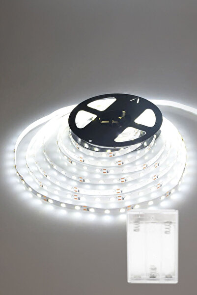 TrendDeco Pil İle Çalışan Beyaz Renk 1 Mt Yapışkanlı Şerit Led